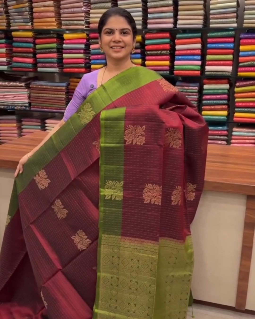 Mayil Charm Maroon Silk Saree