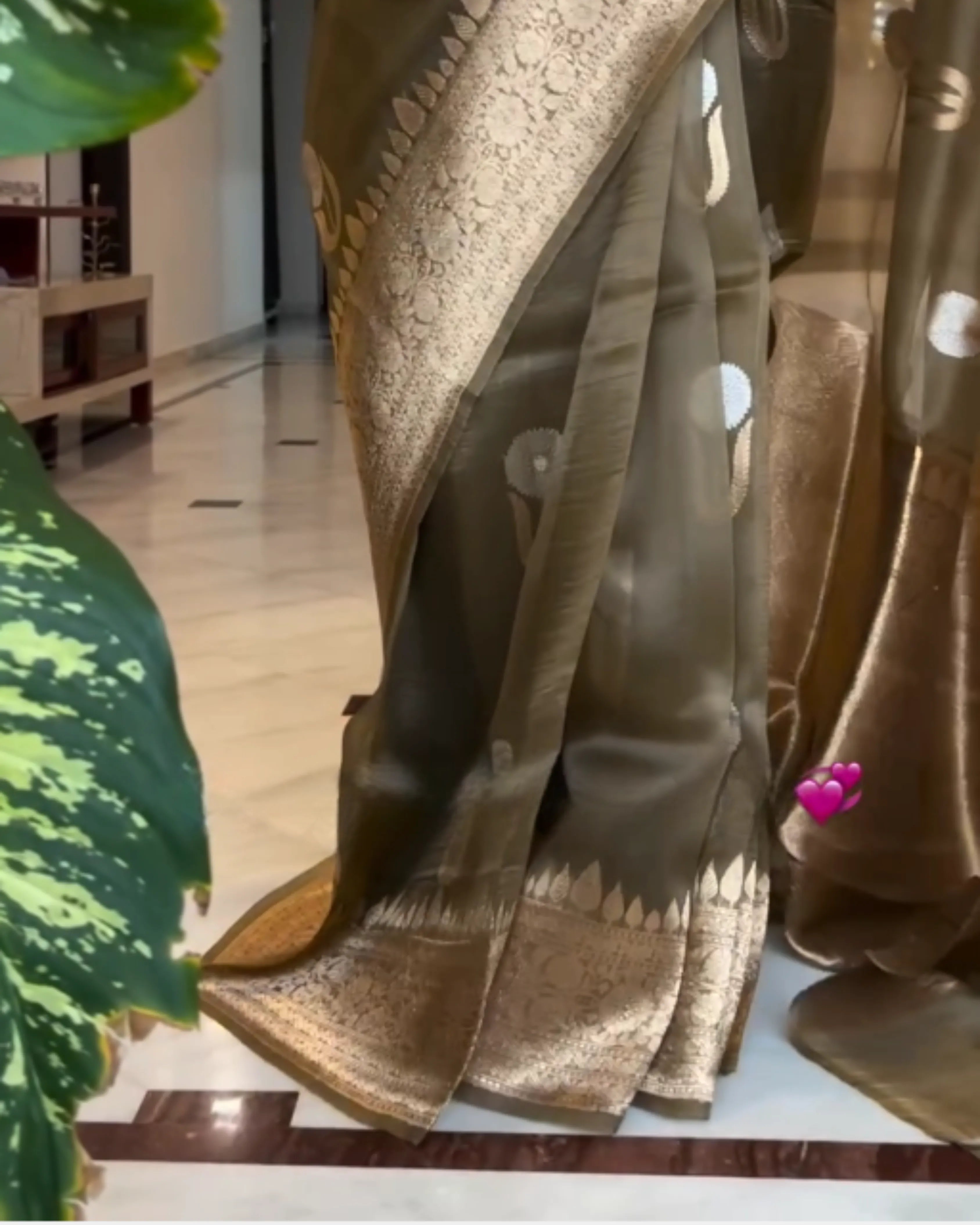 Olive Green Kora Silk Saree