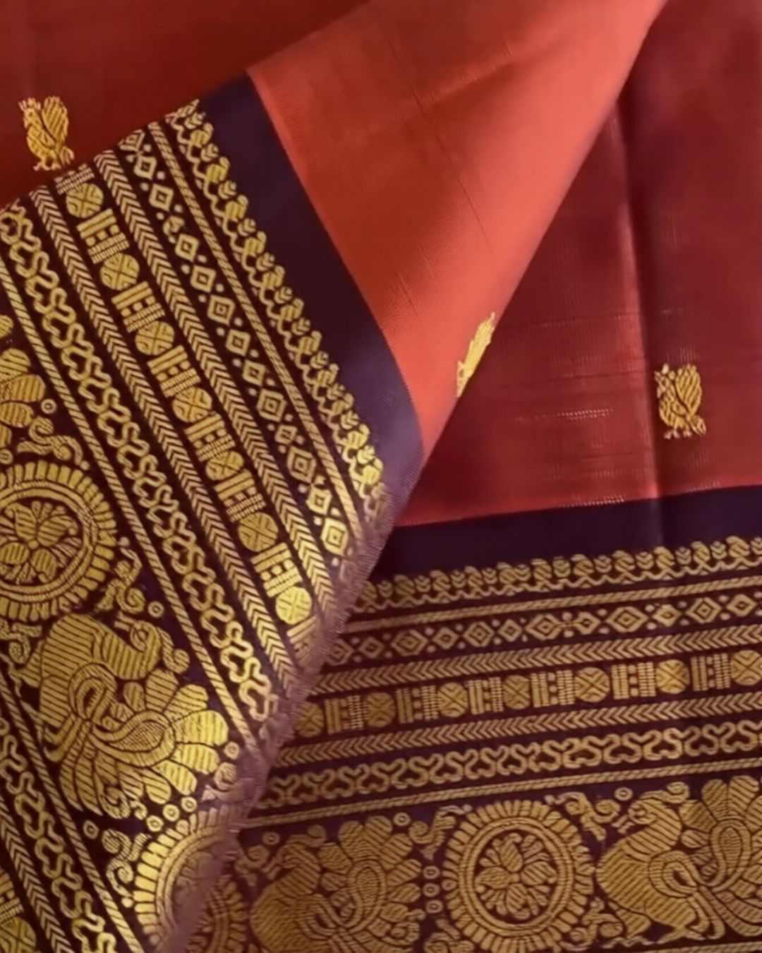 Saffron-Green Silk Saree