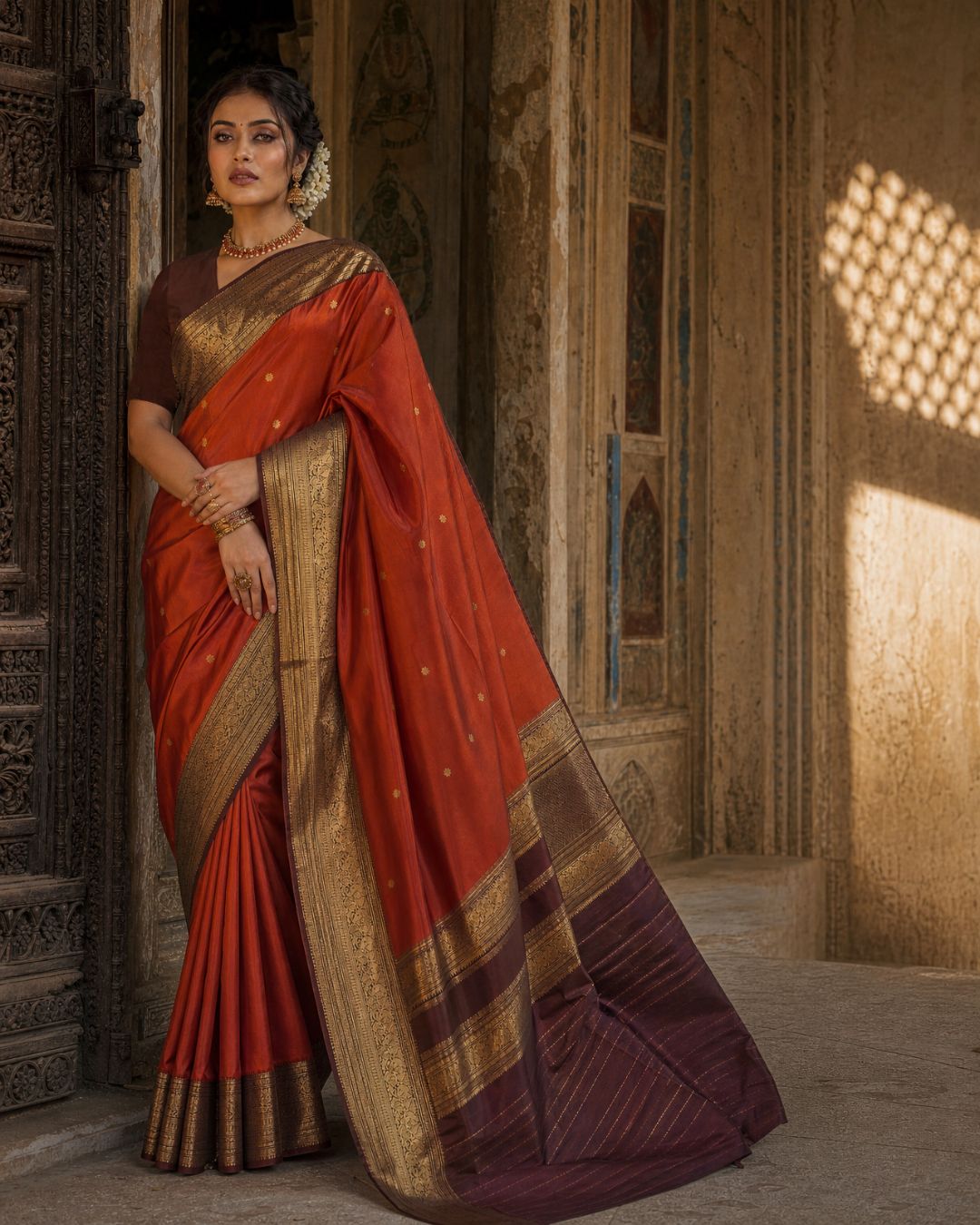 Saffron Serenade Silk Saree