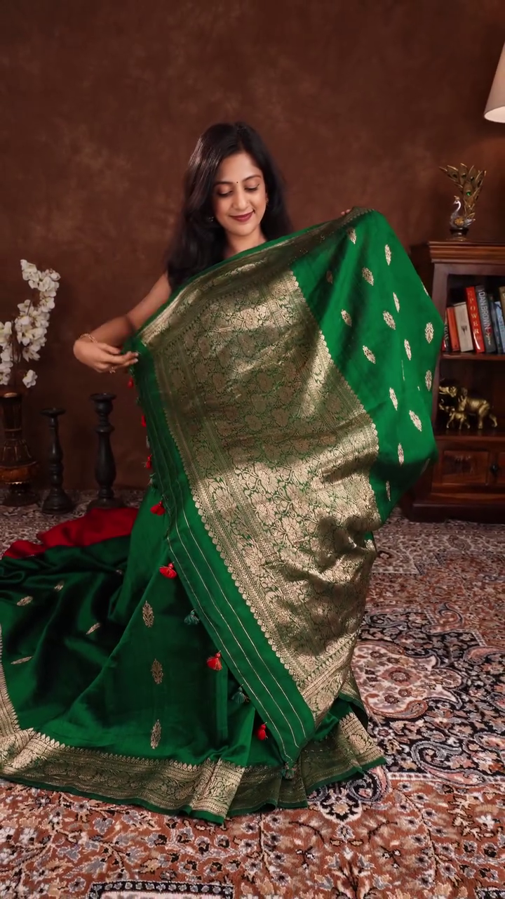 Emerald Green Raw Silk Saree