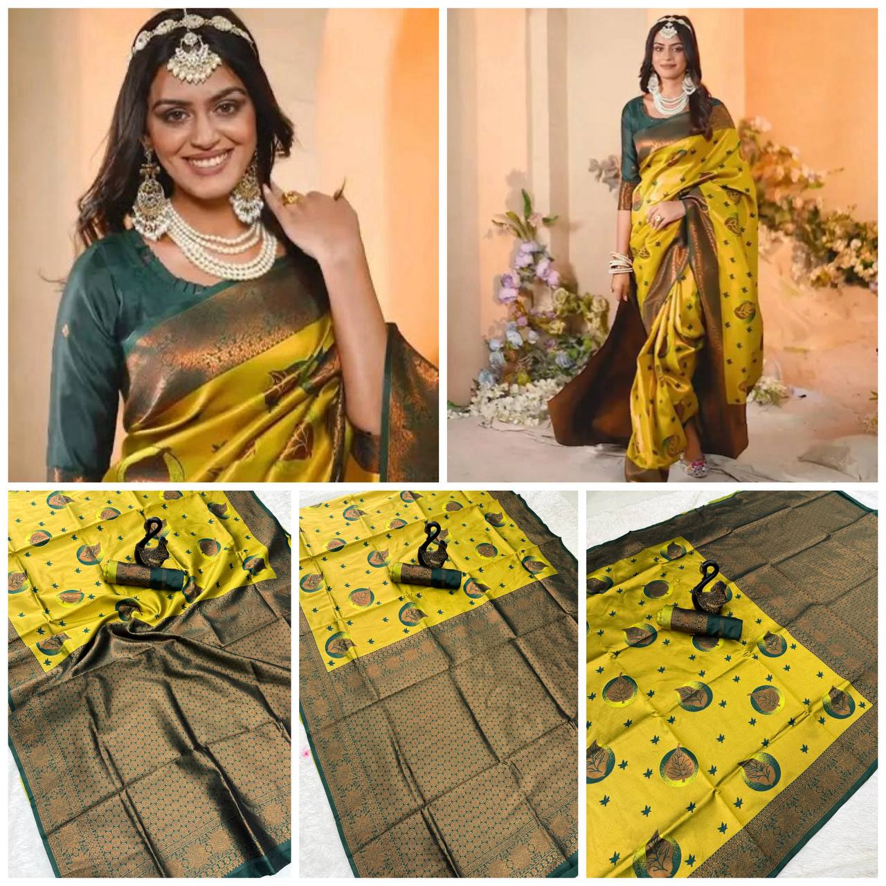 Pure Banarasi Silk Saree with Floral &amp; Meena Zari Work