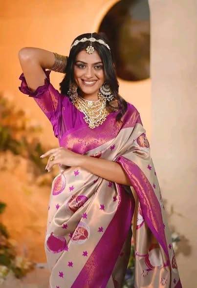 Pure Banarasi Silk Saree with Floral &amp; Meena Zari Work