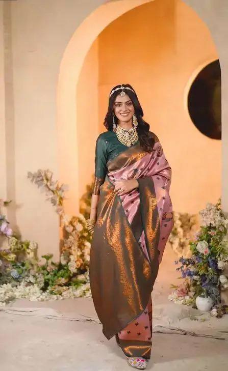 Pure Banarasi Silk Saree with Floral &amp; Meena Zari Work