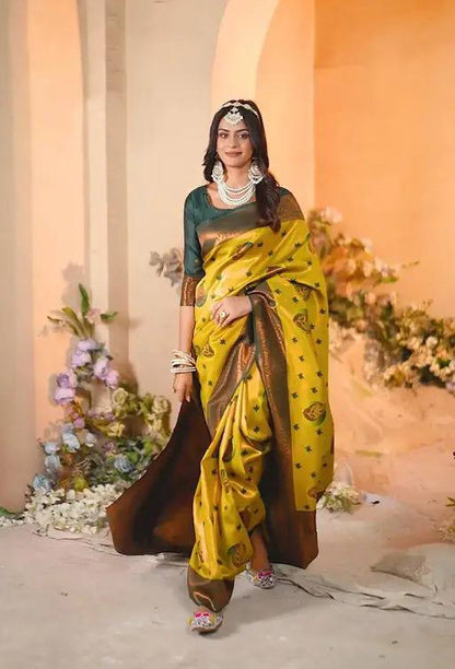 Pure Banarasi Silk Saree with Floral &amp; Meena Zari Work