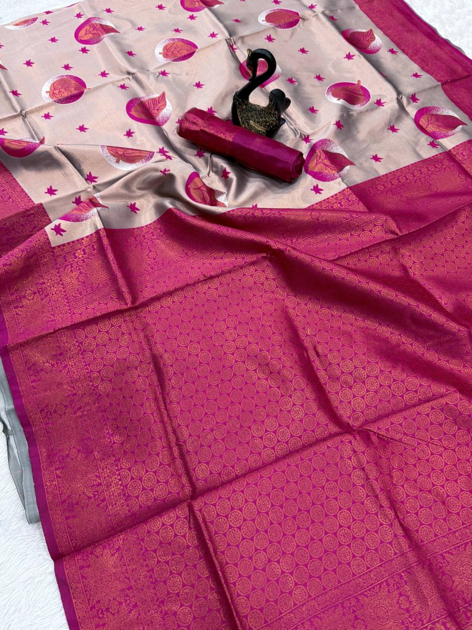 Pure Banarasi Silk Saree with Floral &amp; Meena Zari Work