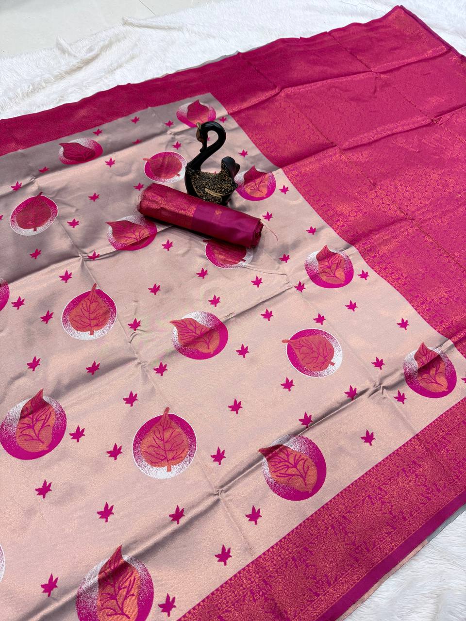 Pure Banarasi Silk Saree with Floral &amp; Meena Zari Work