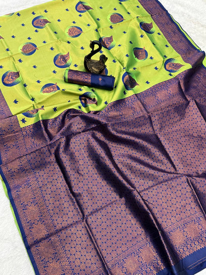 Pure Banarasi Silk Saree with Floral &amp; Meena Zari Work
