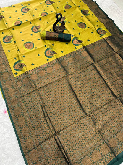 Pure Banarasi Silk Saree with Floral &amp; Meena Zari Work