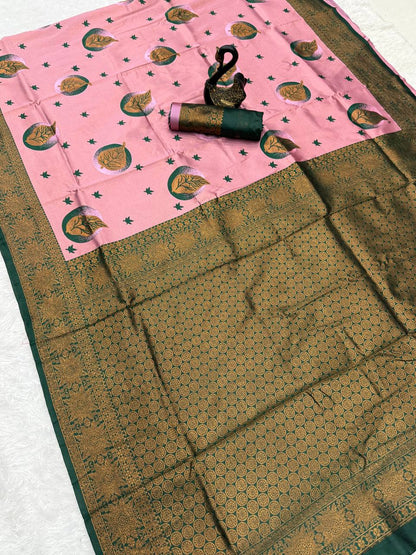 Pure Banarasi Silk Saree with Floral &amp; Meena Zari Work