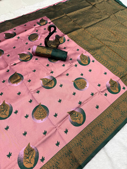 Pure Banarasi Silk Saree with Floral &amp; Meena Zari Work
