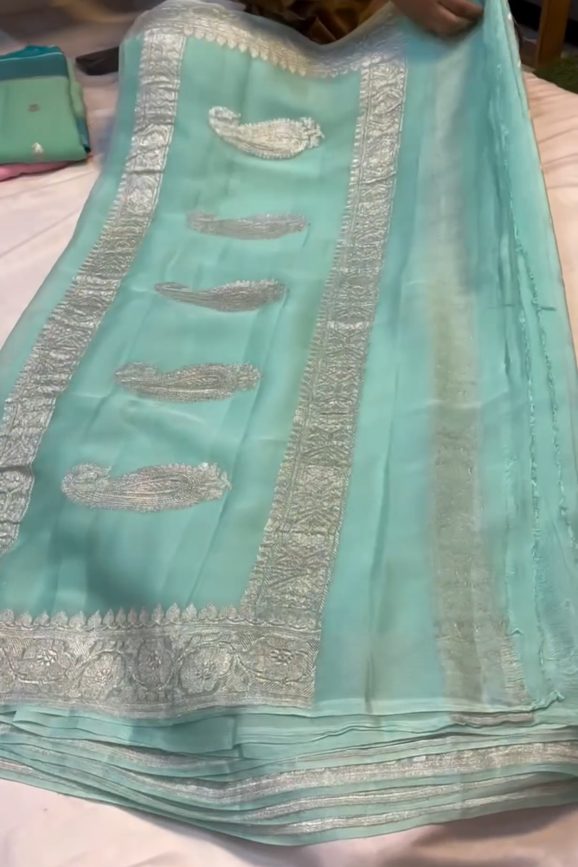 Light Sea Green Silk Zari Saree