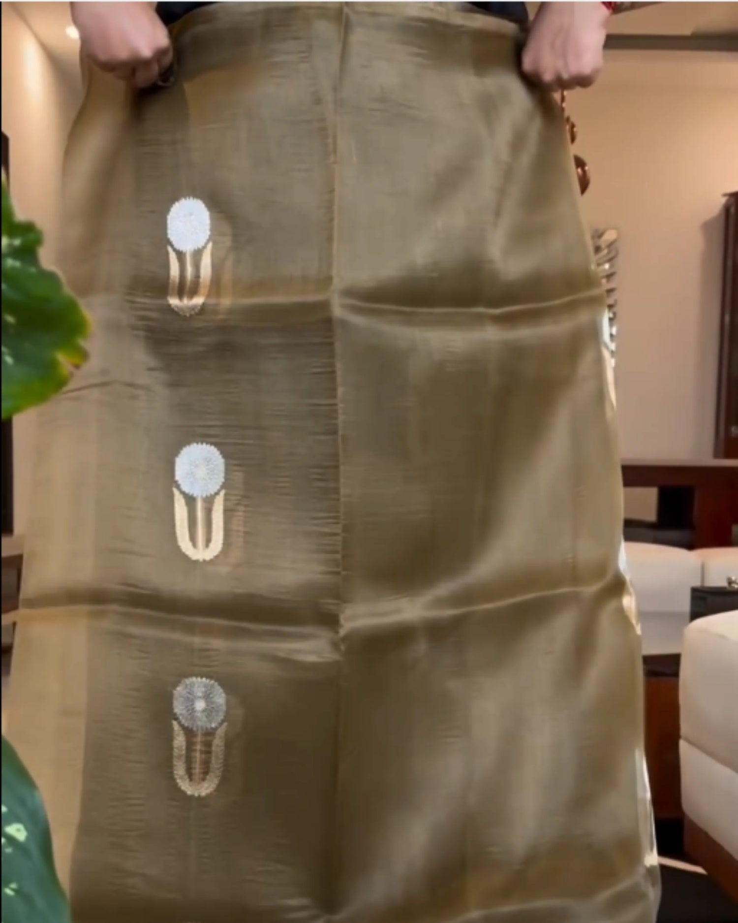 Olive Green Kora Silk Saree