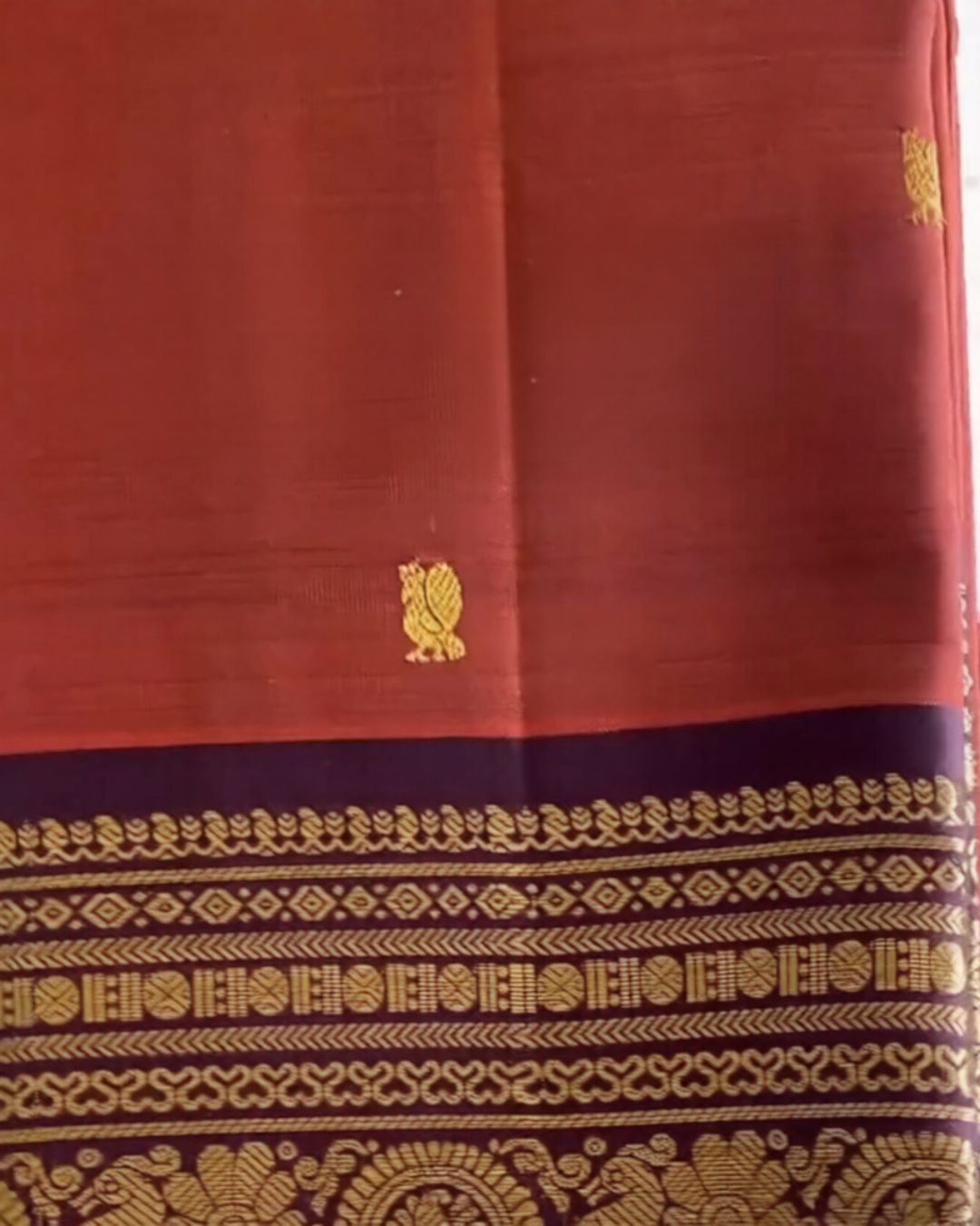 Saffron-Green Silk Saree