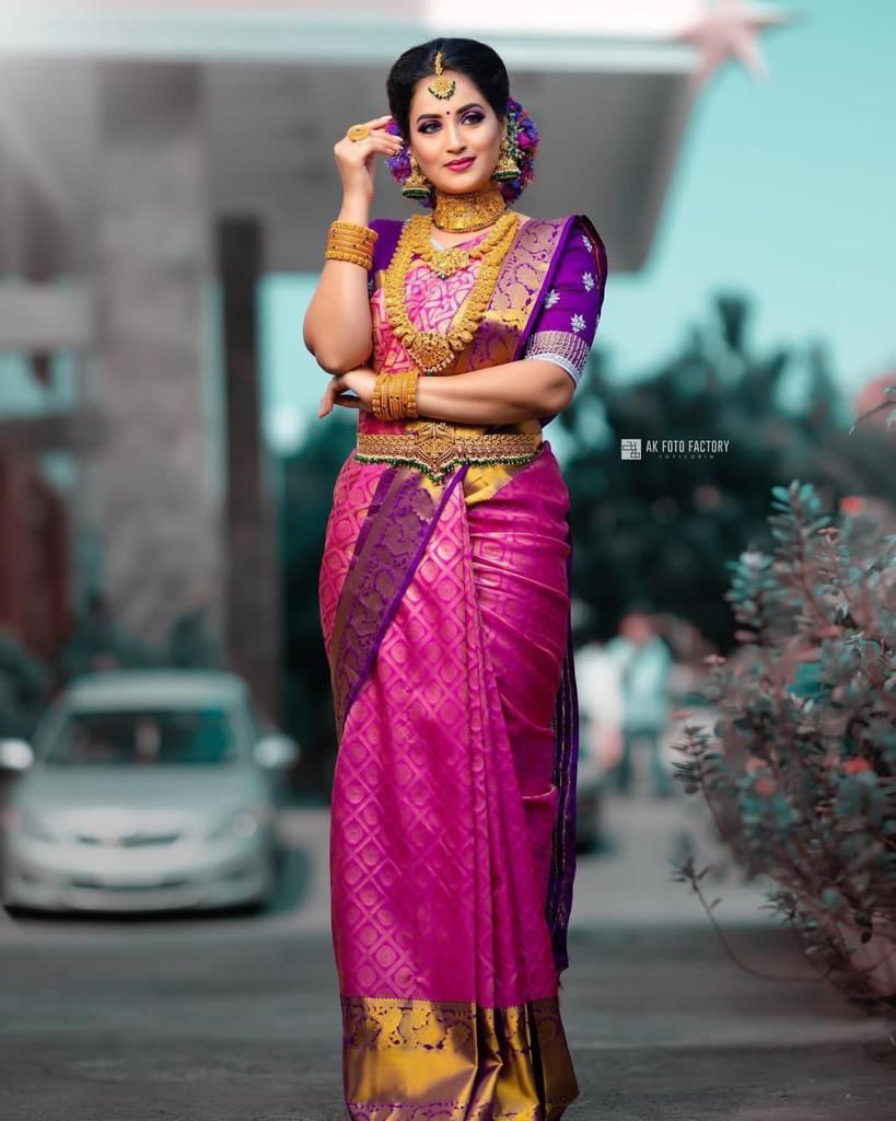 Royal Magenta Kanchipuram Silk Saree with Gold Zari Work