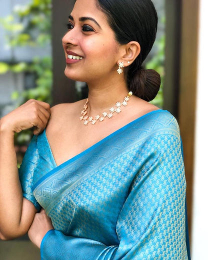 Soft &amp; Easy-to-Drape Lichi Silk Saree with Banarasi Inspired Weave