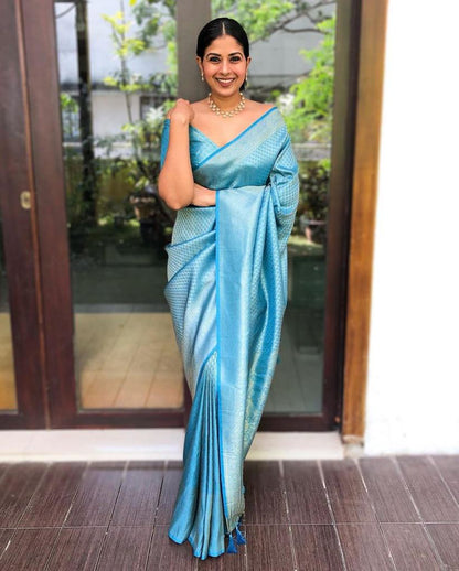Soft &amp; Easy-to-Drape Lichi Silk Saree with Banarasi Inspired Weave