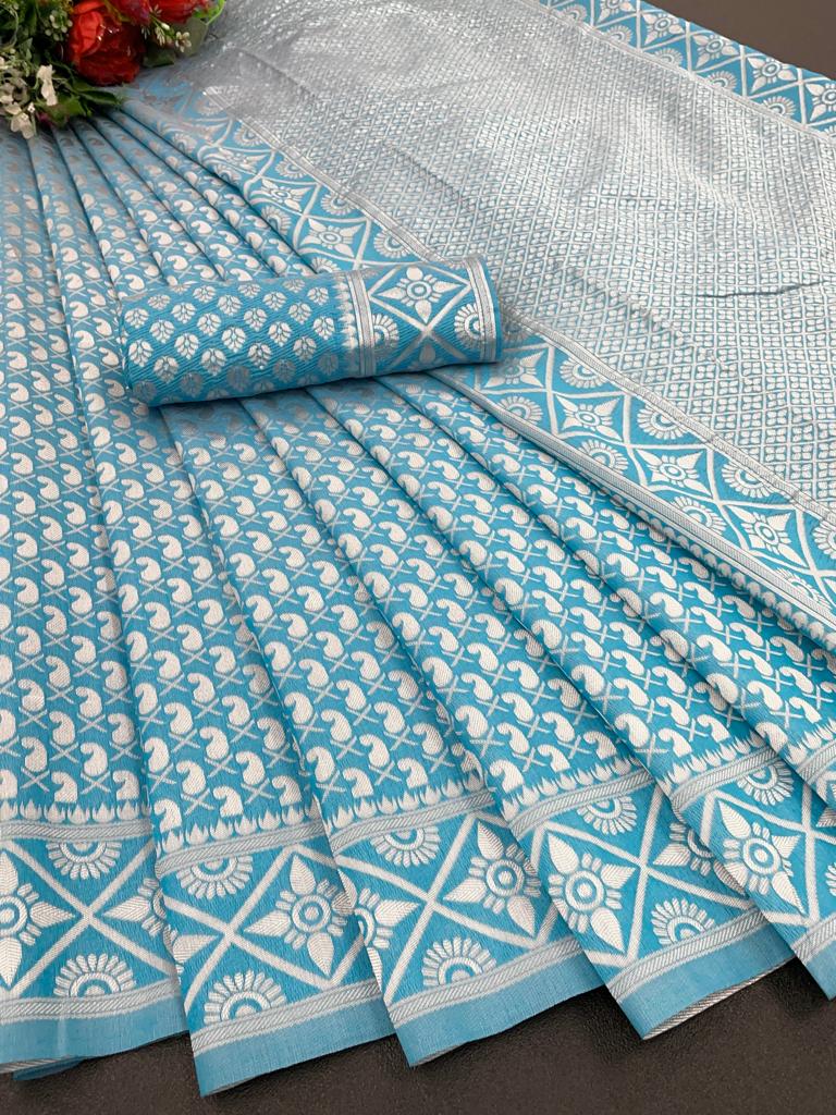 Soft &amp; Easy-to-Drape Lichi Silk Saree with Banarasi Inspired Weave