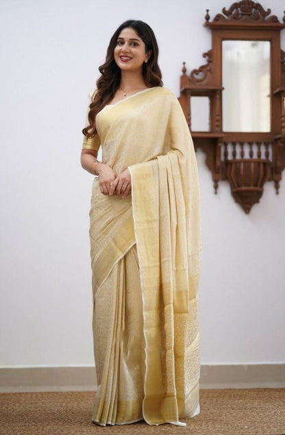 Traditional Banarasi Weave Saree Crafted in Smooth Lichi Silk