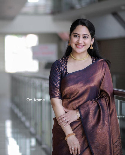 Elegant Copper Brown Silk Saree with Rich Woven Border &amp; Designer Blouse