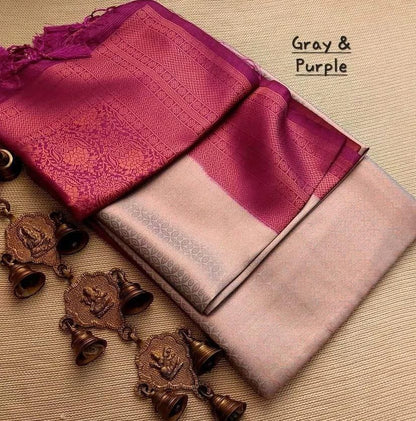 Elegant Pink &amp; Black Soft Silk Saree with Rich Woven Pallu
