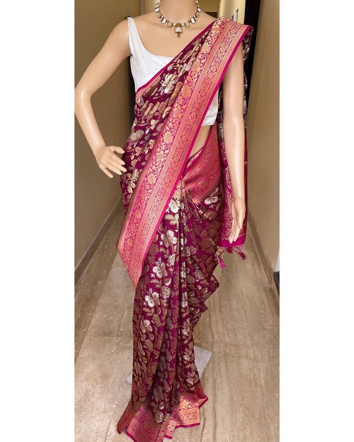 Elegant Organic Banarasi Lichi Silk Wedding Saree