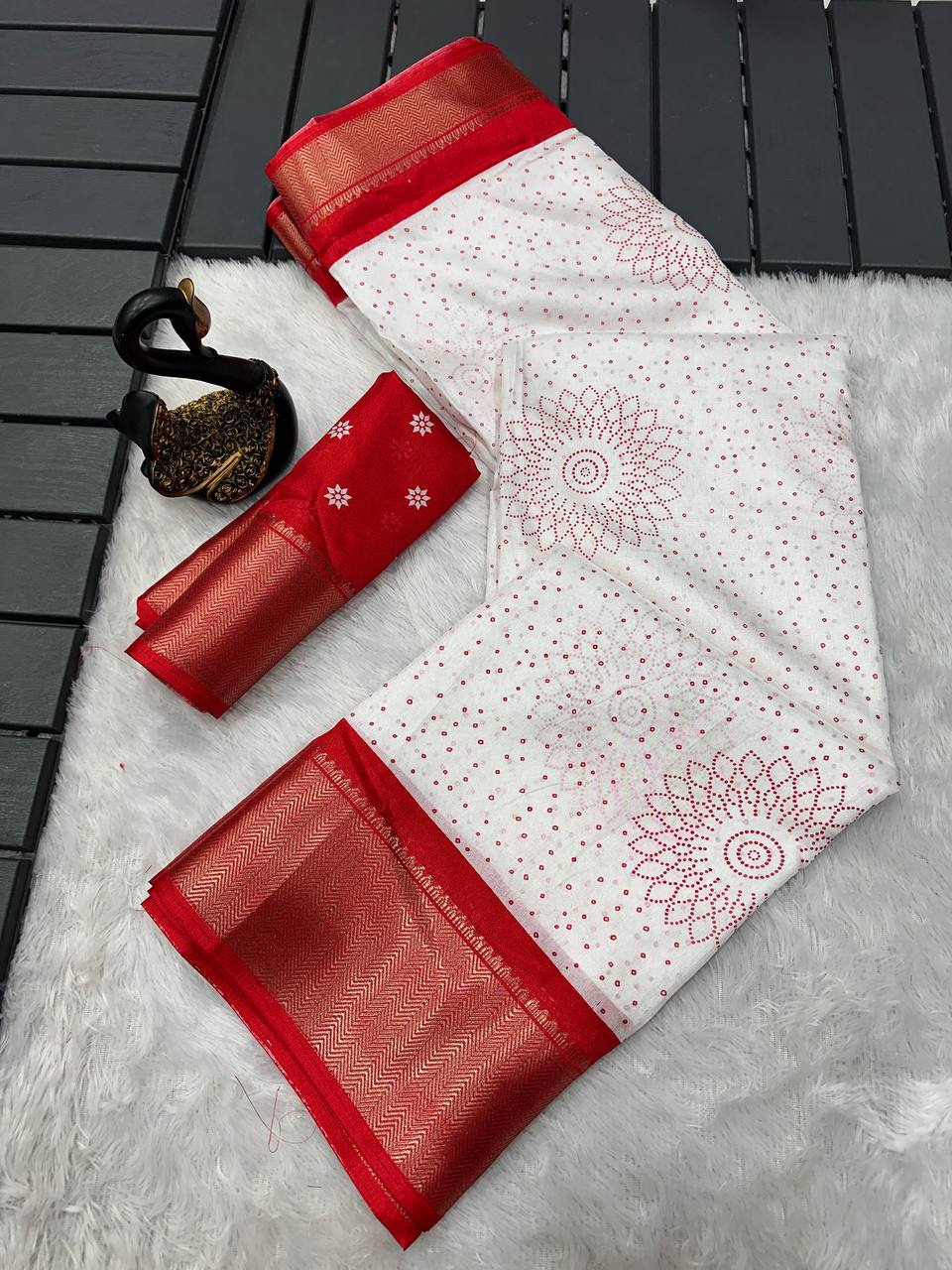 Pure Dola Silk Saree with HD Batik Print &amp; Jacquard Border