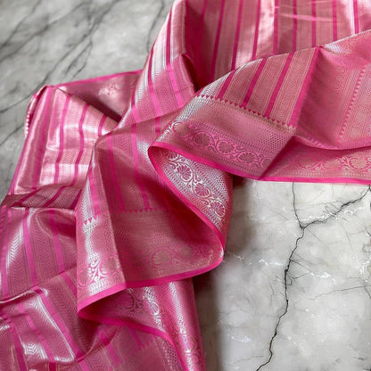 Celebrity Inspired Banarasi Silver Tissue Zari Silk Saree