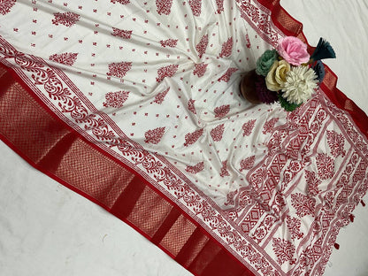 Pure Dola Silk Saree with HD Batik Print &amp; Jacquard Border