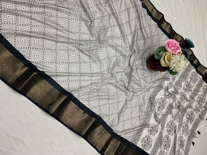 Pure Dola Silk Saree with HD Batik Print &amp; Jacquard Border
