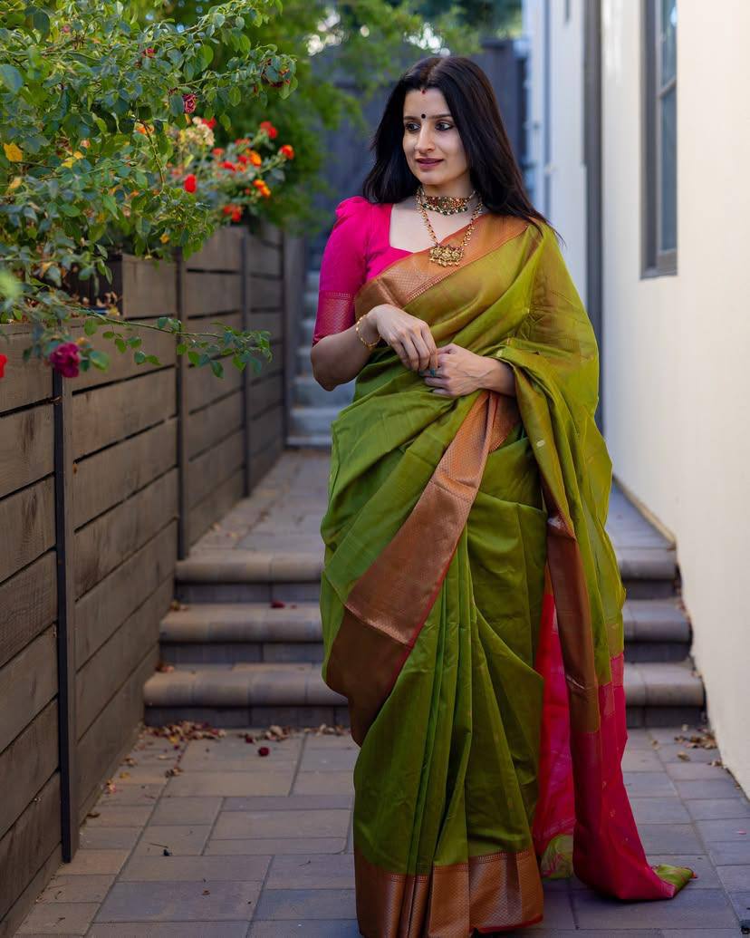 Comfort Touch Organic Banarasi Lichi Silk Wedding Saree