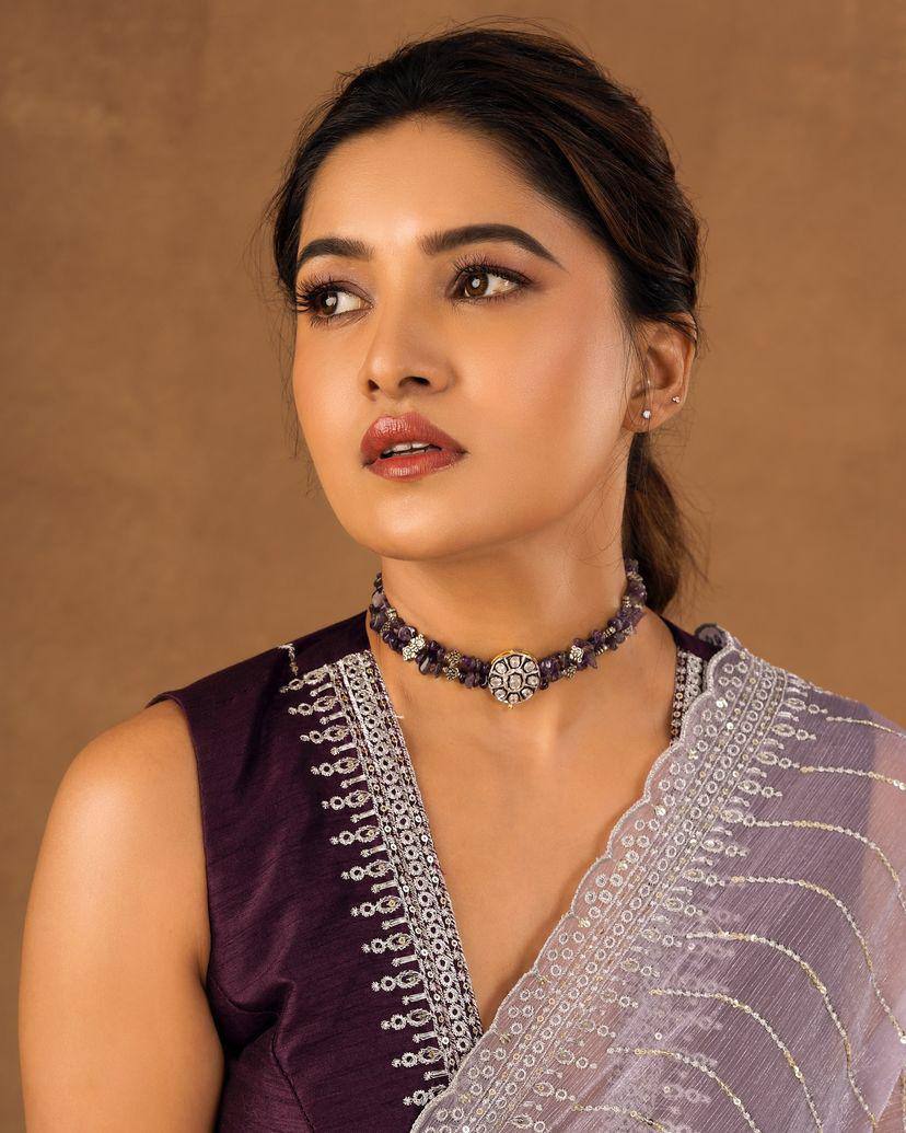 Soft Burberry Fabric Designer Saree with Sequins &amp; Zari Work