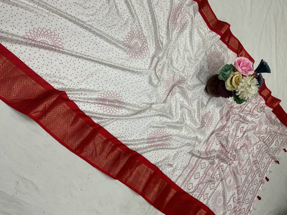 Pure Dola Silk Saree with HD Batik Print &amp; Jacquard Border