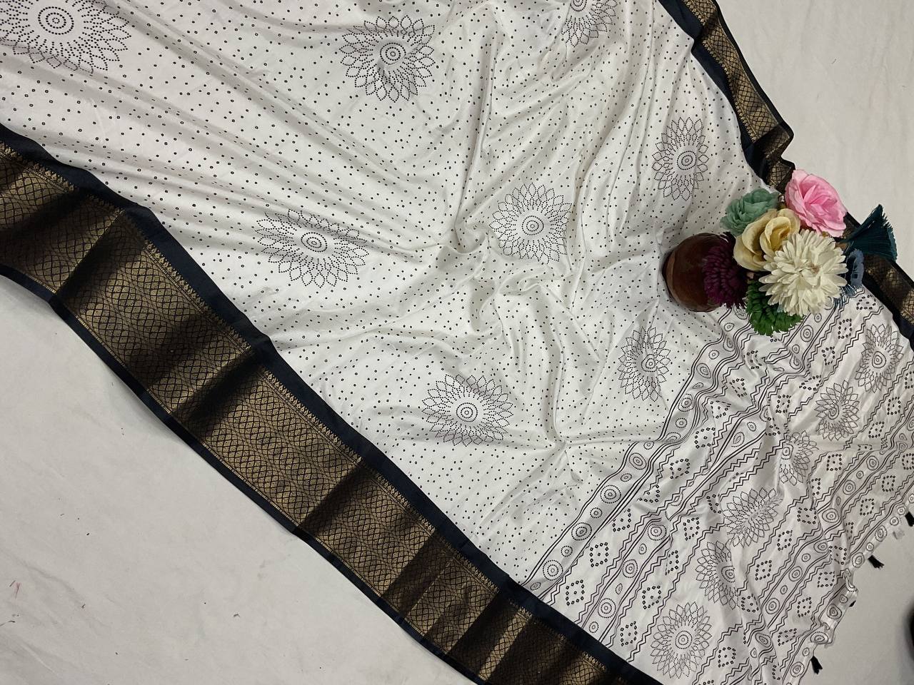 Pure Dola Silk Saree with HD Batik Print &amp; Jacquard Border