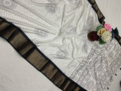 Pure Dola Silk Saree with HD Batik Print &amp; Jacquard Border