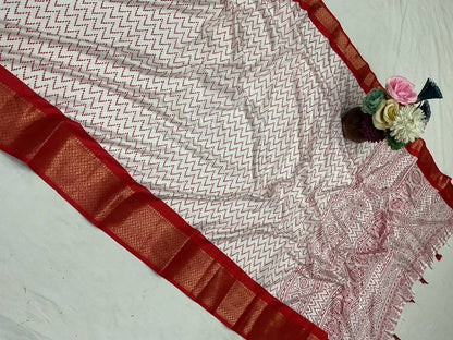 Pure Dola Silk Saree with HD Batik Print &amp; Jacquard Border