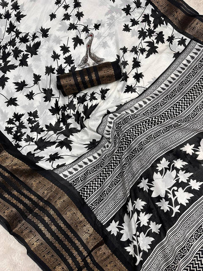 Pure Dola Silk Saree with Jacquard Border &amp; Kalamkari Print