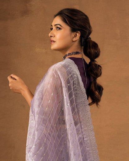 Soft Burberry Fabric Designer Saree with Sequins &amp; Zari Work