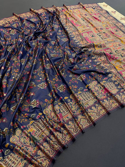 Rajwadi Pashmina Silk Weaving Saree with Kashmiri Pallu