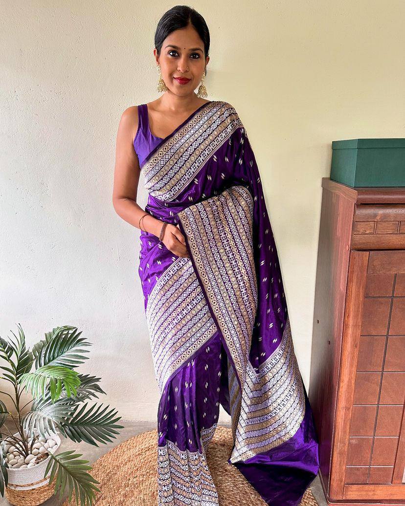 Elegant Organic Banarasi Lichi Silk Wedding Saree