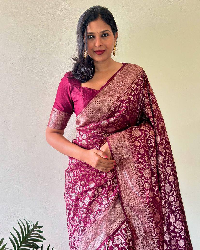Graceful Organic Banarasi Lichi Silk Wedding Saree