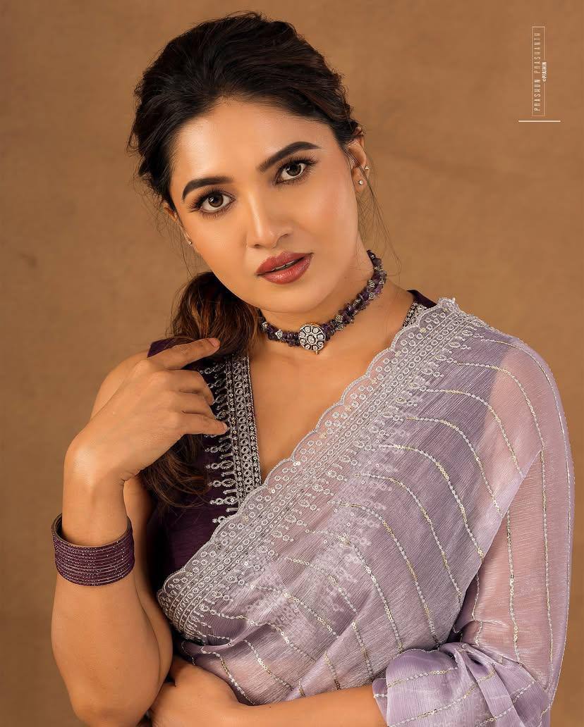 Soft Burberry Fabric Designer Saree with Sequins &amp; Zari Work