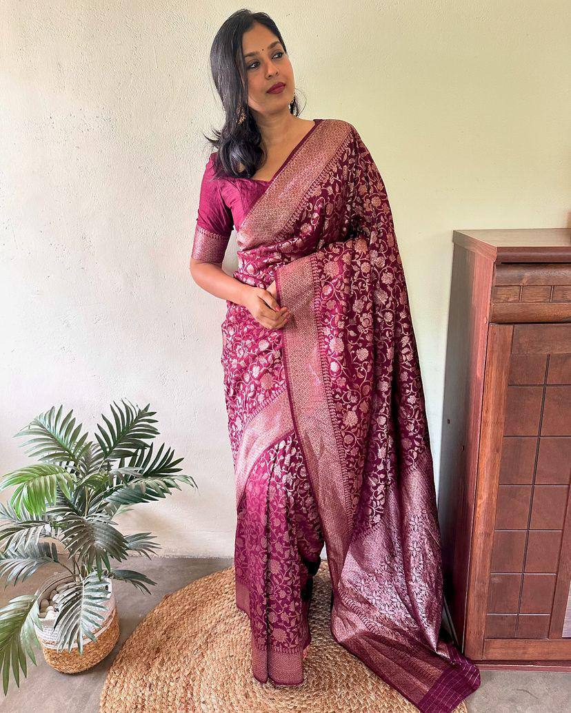 Graceful Organic Banarasi Lichi Silk Wedding Saree