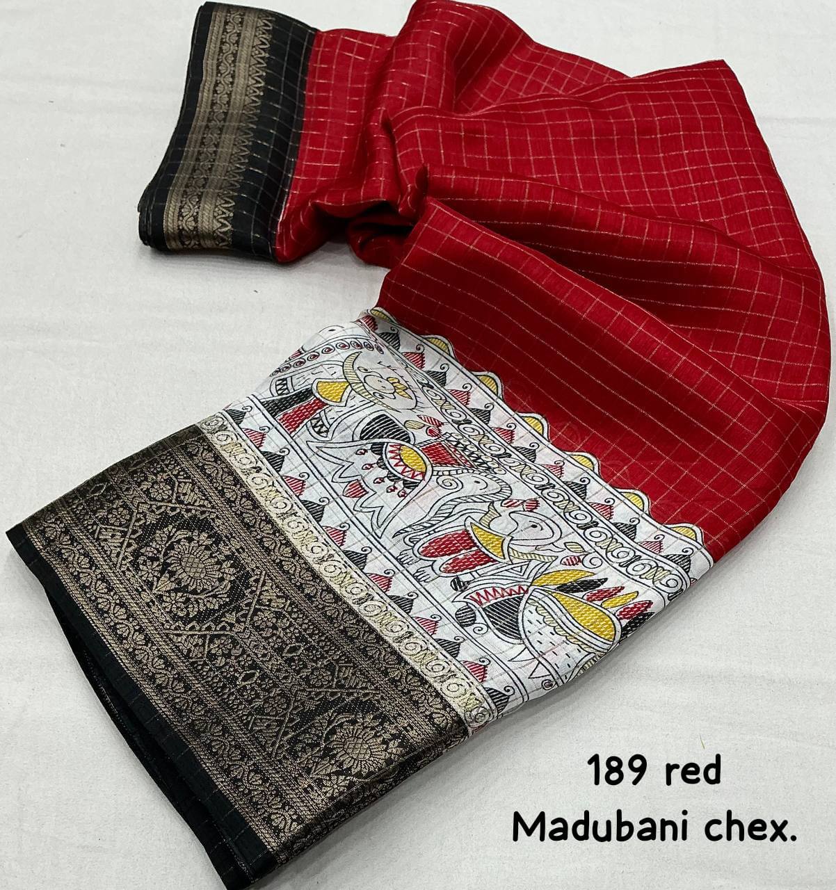 Lightweight Mangalagiri Dola Saree with Print Checks &amp; Kalamkari Pallu