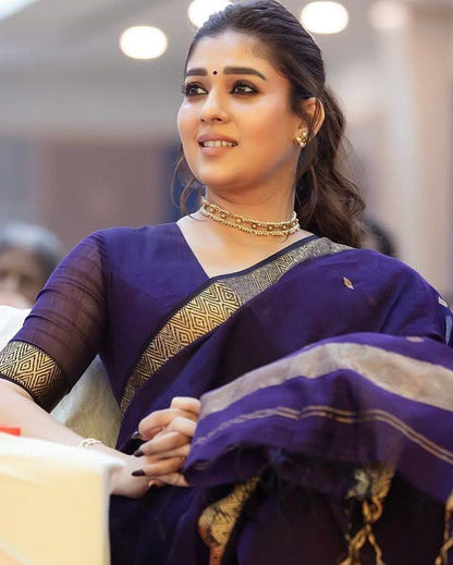 Lilan Slub Soft Cotton Saree with Slab Weaving &amp; Rich Blouse