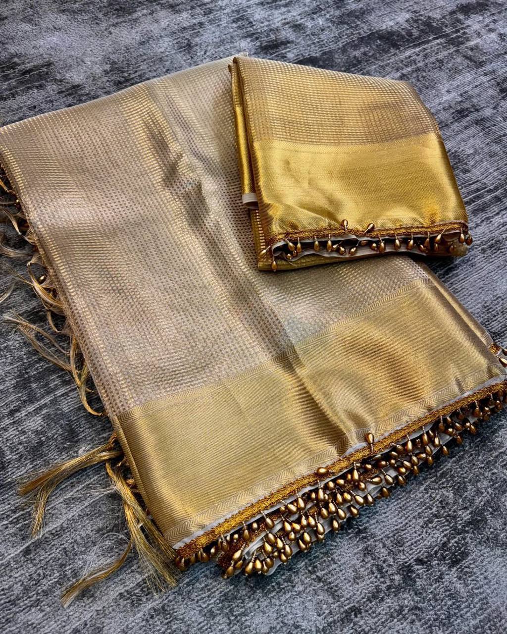 Nayanthara Inspired Banarasi Golden Tissue Silk Saree