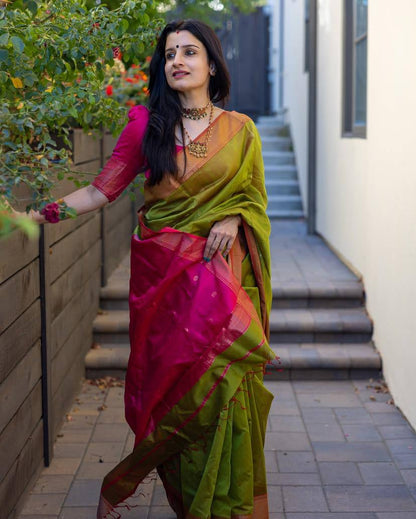 Comfort Touch Organic Banarasi Lichi Silk Wedding Saree