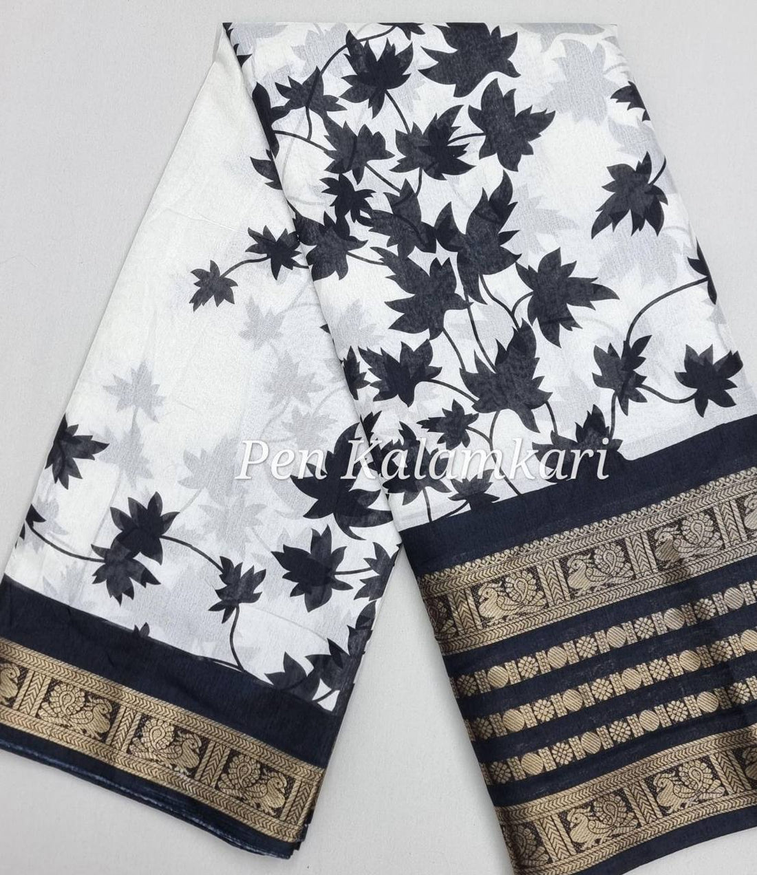 Pure Dola Silk Saree with Jacquard Border &amp; Kalamkari Print