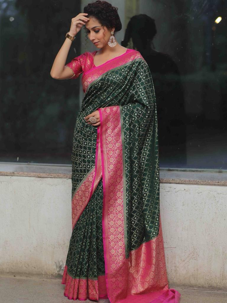 Organic Banarasi Lichi Silk Wedding Saree – Rich &amp; Comfortable