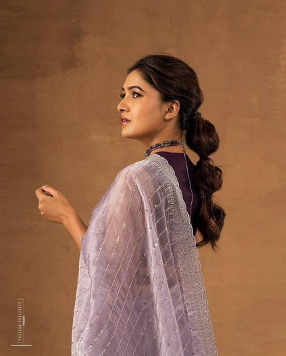 Soft Burberry Fabric Designer Saree with Sequins &amp; Zari Work